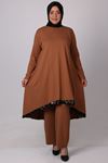 37003 Large Size Sequined Combed Combed Pants Suit-Brown