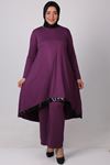 37003 Large Size Sequined Combed Cotton Pants Suit-Lilac