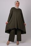37003 Large Size Sequined Combed Cotton Pants Suit-Green