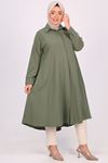38065 Large Size Hidden Pop Linen Mevlana Shirt -Green