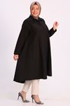 38065 Large Size Hidden Pops Linen Mevlana Shirt -Black