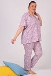 37801 Büyük Beden Desenli Penye Pijama Takımı - Mürdüm