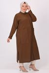 38071 Large Size Crepe Pocket Tunic -Brown