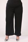 39022 Large Size Elastic Waist Double Leg Trousers - Black