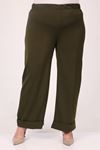 39022 Plus Size Elastic Waist Double Leg Trousers - Khaki