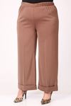 39022 Large Size Elastic Waist Double Leg Trousers - Mink