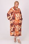 38088 Plus Size Front Pleated Patterned Crepe-Brown