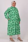 38088 Plus Size Front Pleated Patterned Cress-Leaf Pattern Benetton