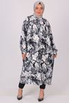 38088 Large Size Front Pleated Patterned Cress-Flower Pattern Black