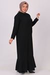 32022 Büyük Beden Çıkarılabilir Broşlu Krep Elbise - Siyah