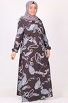 32028 Large Size Patterned Crepe Prayer Dress - Black Shawl Pattern