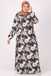32028 Large Size Patterned Crepe Prayer Dress - Black Floral Pattern