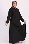 32028 Large Size Patterned Crepe Prayer Dress - Black