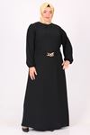  32018 Plus Size Double Layer Crepe Dress With Detachable Belt - Black