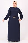  32018 Plus Size Double Layer Crepe Dress With Detachable Belt - Navy blue