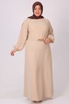  32018 Plus Size Double Layer Crepe Dress With Detachable Belt - Beige