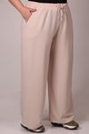 39007 Large Size Elastic Waist Wide Leg Double Layer Crepe Trousers - Light Stone