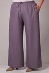 39007 Large Size Elastic Waist Wide Leg Double Layer Crepe Trousers - Lilac