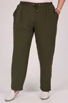  39021 Large Size Slim Leg Double Layer Crepe Trousers-Khaki