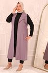  34006 Plus Size Blazer Collar Double Layer Crepe Vest-Purple