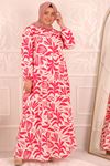 32039 Plus Size Patterned Linen Dress-Fuchsia