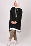 38094 Large Size White Combined Mina Crepe Tunic - Black