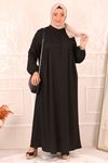 32023 Plus Size Front Pleated Crepe Dress -Black