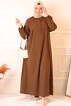 32023 Plus Size Front Pleated Crepe Dress -Brown