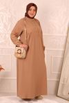 32023 Plus Size Front Pleated Crepe Dress -Mink