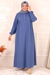 32023 Plus Size Front Pleated Crepe Dress -Indigo
