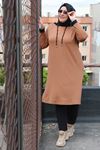 37004 Plus Size Hooded Combed Combed Pants Set - Brown