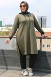 37004 Plus Size Hooded Combed Cotton Pants Set - Khaki