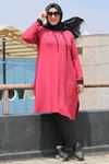 37004 Plus Size Hooded Combed Cotton Pants Set - Dried rose