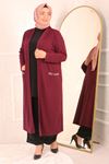 33029 Large Size Stone Printed Mina Jacket - Plum