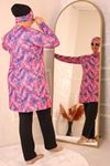 1711 Plus Size Long Sleeve Hijab Swimsuit Set - Fuchsia Leafy