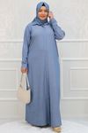 36007 Large Size Zippered Lyocell Abaya - Dark Blue