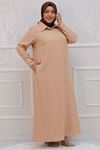 36007 Large Size Zippered Lyocell Abaya - Beige