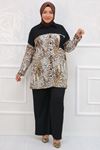 37026 Large Size Crepe Color Combination Trouser Suit-Leopard