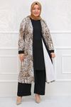 37101 Large Size Crepe Tunic Jacket Suit-Leopard