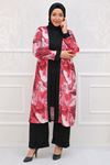 37101 Large Size Crepe Tunic Jacket Suit-Patterned Red