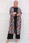 37101 Large Size Crepe Tunic Jacket Suit-Patterned Navy Blue