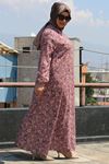  32042 Plus Size Patterned Jesica Dress-Flower Pattern Mink