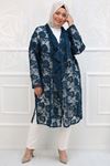 33035 Large Size Lace Fabric Shawl Collar Jacket - Turquoise