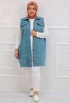 34003 Large Size Buttoned Denim Vest - Cold Blue