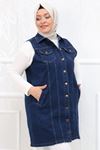 34003 Large Size Buttoned Denim Vest - Dark blue