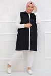 34003 Large Size Buttoned Denim Vest - Dark Navyblue