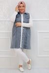 34003 Large Size Buttoned Denim Vest - Grey