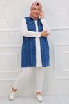 34003 Large Size Buttoned Denim Vest - Blue