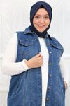 34003-1 Large Size Denim Vest with Grinding Nails - Blue