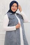 34003-1 Large Size Denim Vest with Grinding Nails - Gray